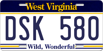 WV license plate DSK580