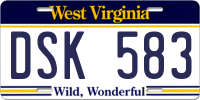 WV license plate DSK583