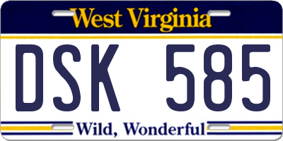 WV license plate DSK585