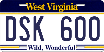 WV license plate DSK600