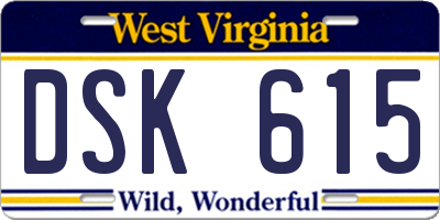 WV license plate DSK615