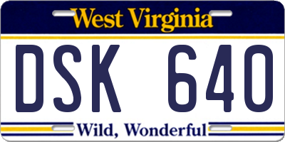 WV license plate DSK640