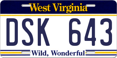 WV license plate DSK643