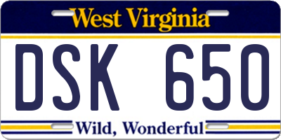 WV license plate DSK650