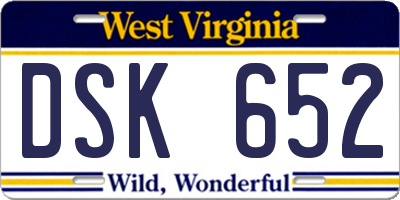 WV license plate DSK652