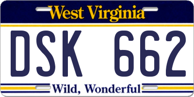 WV license plate DSK662