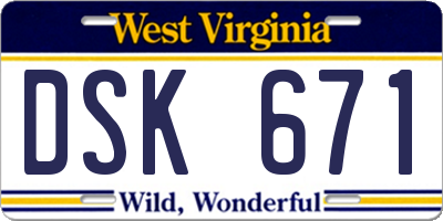 WV license plate DSK671