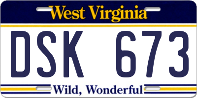 WV license plate DSK673