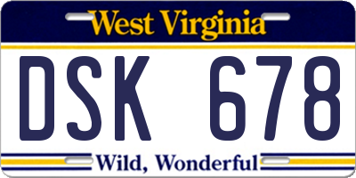 WV license plate DSK678