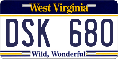 WV license plate DSK680