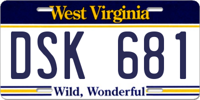 WV license plate DSK681