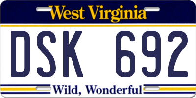 WV license plate DSK692