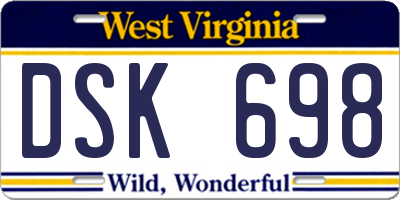 WV license plate DSK698