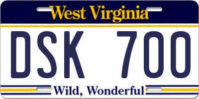 WV license plate DSK700