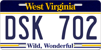 WV license plate DSK702