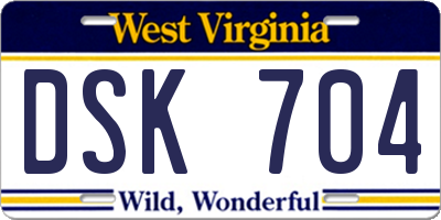 WV license plate DSK704