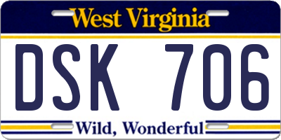 WV license plate DSK706