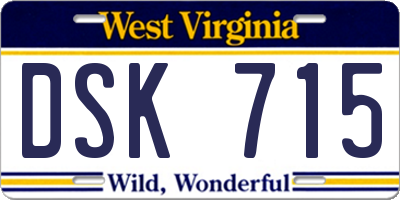 WV license plate DSK715