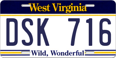 WV license plate DSK716