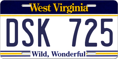 WV license plate DSK725