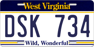 WV license plate DSK734