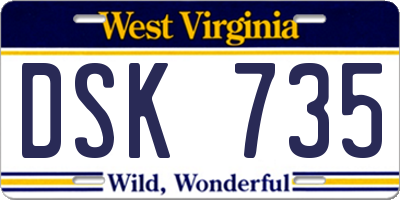 WV license plate DSK735