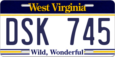 WV license plate DSK745