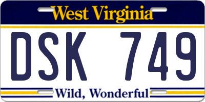 WV license plate DSK749