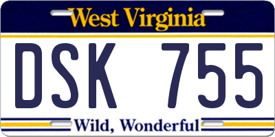 WV license plate DSK755
