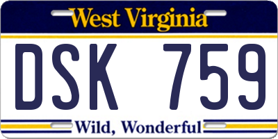 WV license plate DSK759