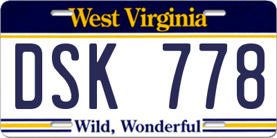 WV license plate DSK778