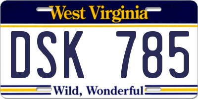 WV license plate DSK785