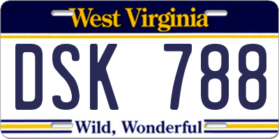 WV license plate DSK788