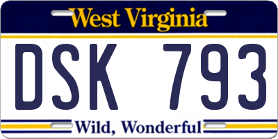 WV license plate DSK793