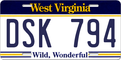 WV license plate DSK794