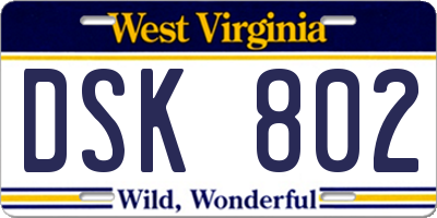 WV license plate DSK802