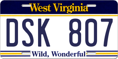 WV license plate DSK807