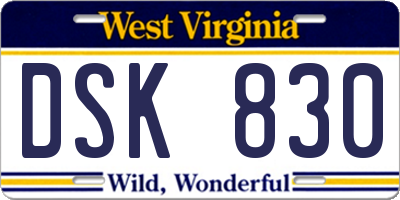 WV license plate DSK830