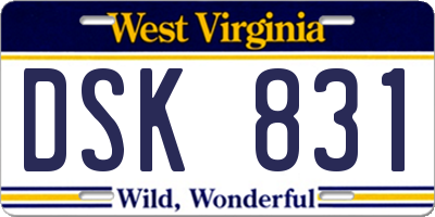 WV license plate DSK831