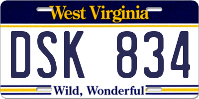 WV license plate DSK834