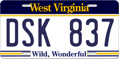 WV license plate DSK837