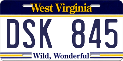 WV license plate DSK845