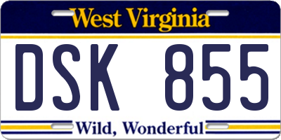 WV license plate DSK855