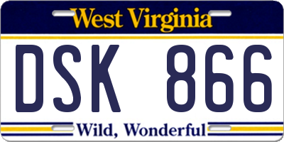 WV license plate DSK866