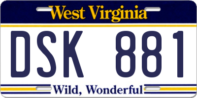 WV license plate DSK881