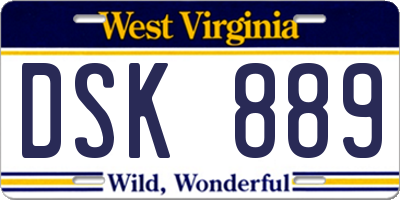 WV license plate DSK889