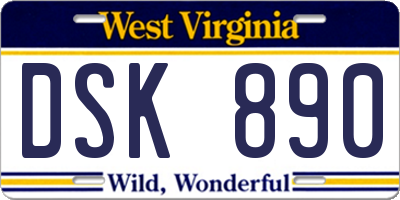 WV license plate DSK890