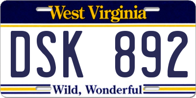 WV license plate DSK892