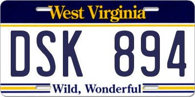 WV license plate DSK894