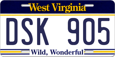 WV license plate DSK905